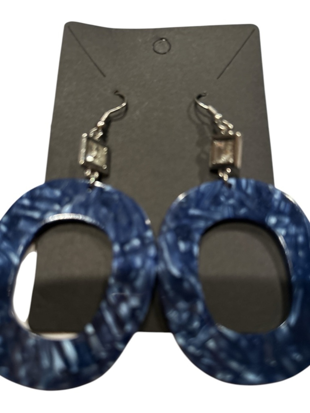 Navy Blue Resin Open Hoop Drop Earrings - Picture 2 of 3